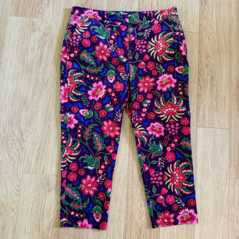 Boden Kew Velvet Richmond Pants Trousers 20-22R Purple Floral Botanical Holiday - Picture 2 of 10